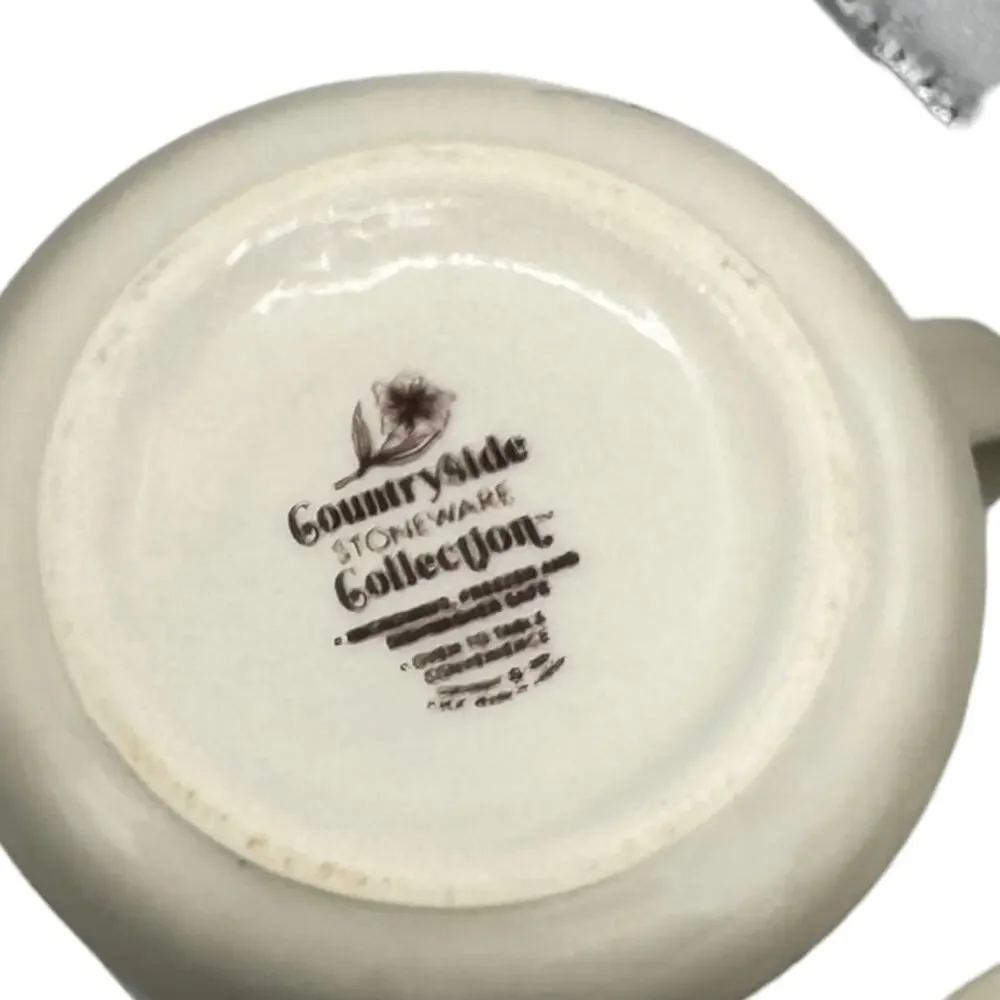 Vintage 80s Countryside Stoneware Coffee Tea Mugs Basket Floral Set of 3